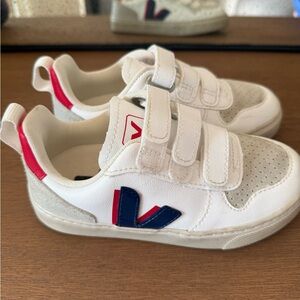 Veja White and Red Velcro Sneakers with Rubber Sole